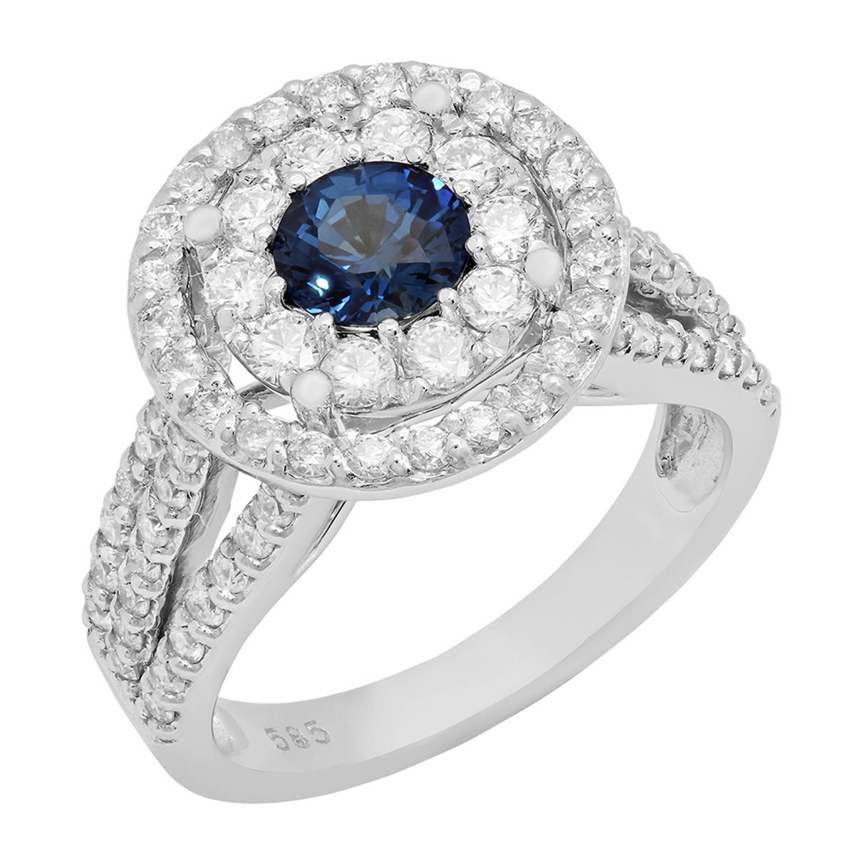 14k White Gold 0.99ct Sapphire 1.52ct Diamond Ring
