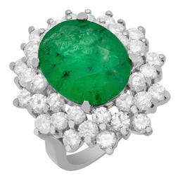 14k White Gold 4.09ct Emerald 2.38ct Diamond Ring