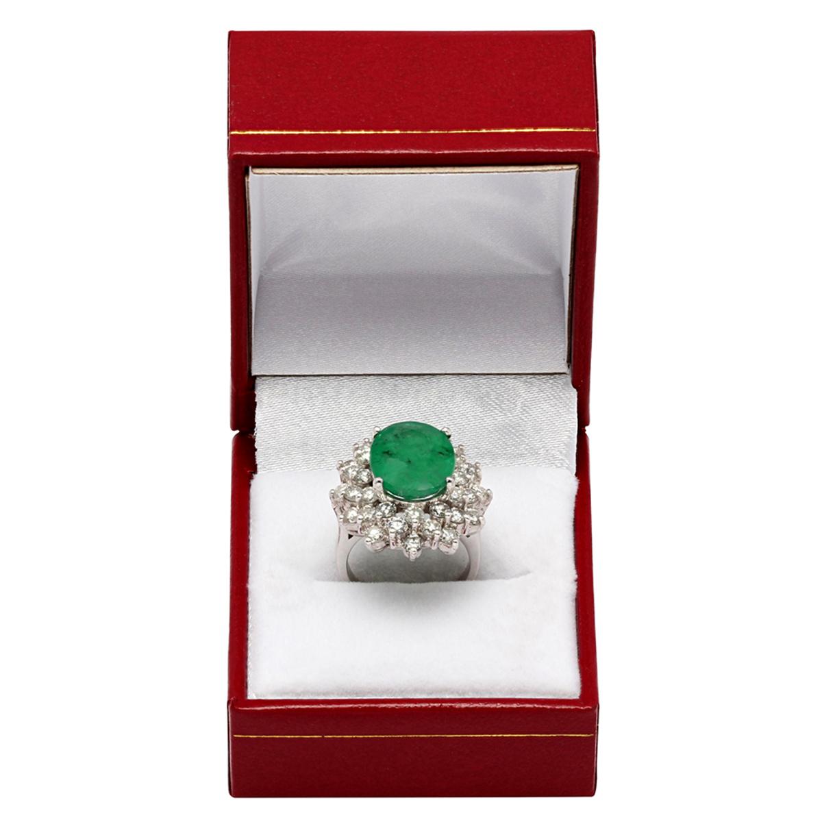 14k White Gold 4.09ct Emerald 2.38ct Diamond Ring