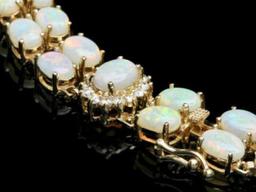 14K Gold 17.65ct Opal 1.13ct Diamond Bracelet