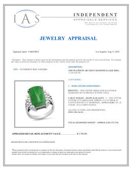 Platinum Setting with 15mm by 10mm Jade and 0.40ct Diamond Ladies Ring