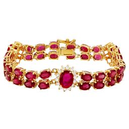 14k Yellow Gold 29.67ct Ruby 1.64ct Diamond Bracelet