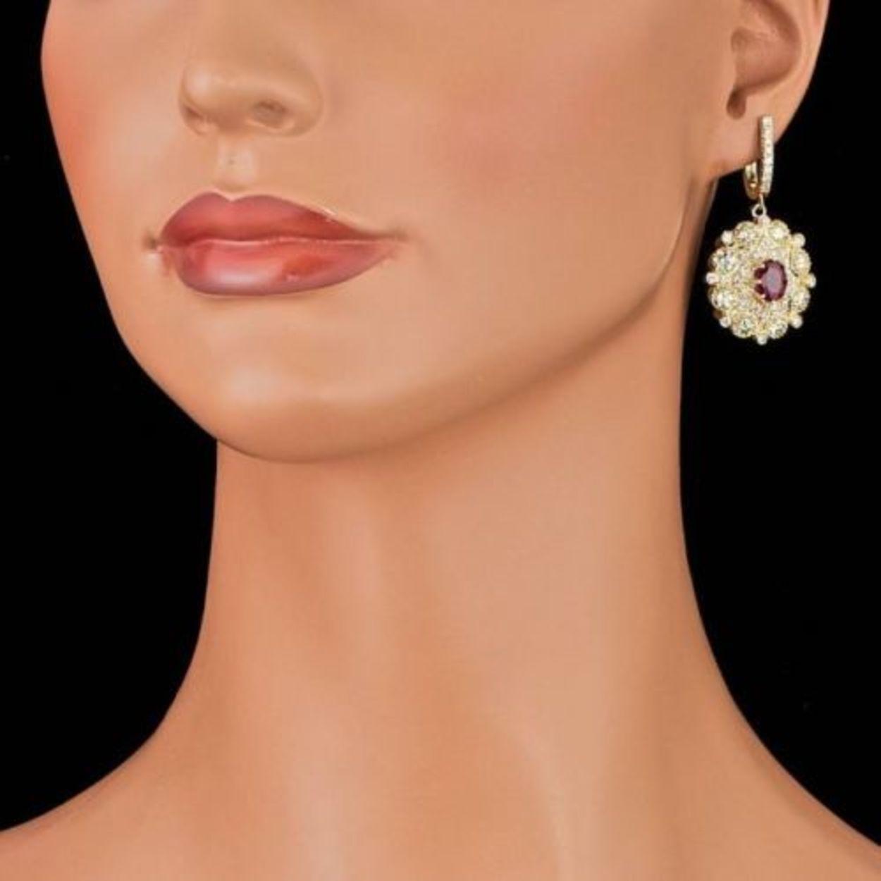 14k Yellow Gold 2.69ct Ruby 7ct Diamond Earrings