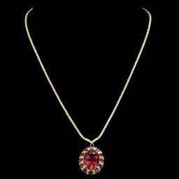 14K Yellow Gold, 11.86ct Tourmaline, 3.62ct Ruby and 3.28ct Diamond Necklace