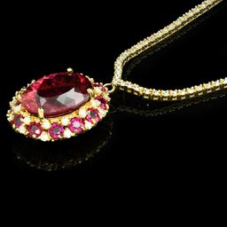 14K Yellow Gold, 11.86ct Tourmaline, 3.62ct Ruby and 3.28ct Diamond Necklace