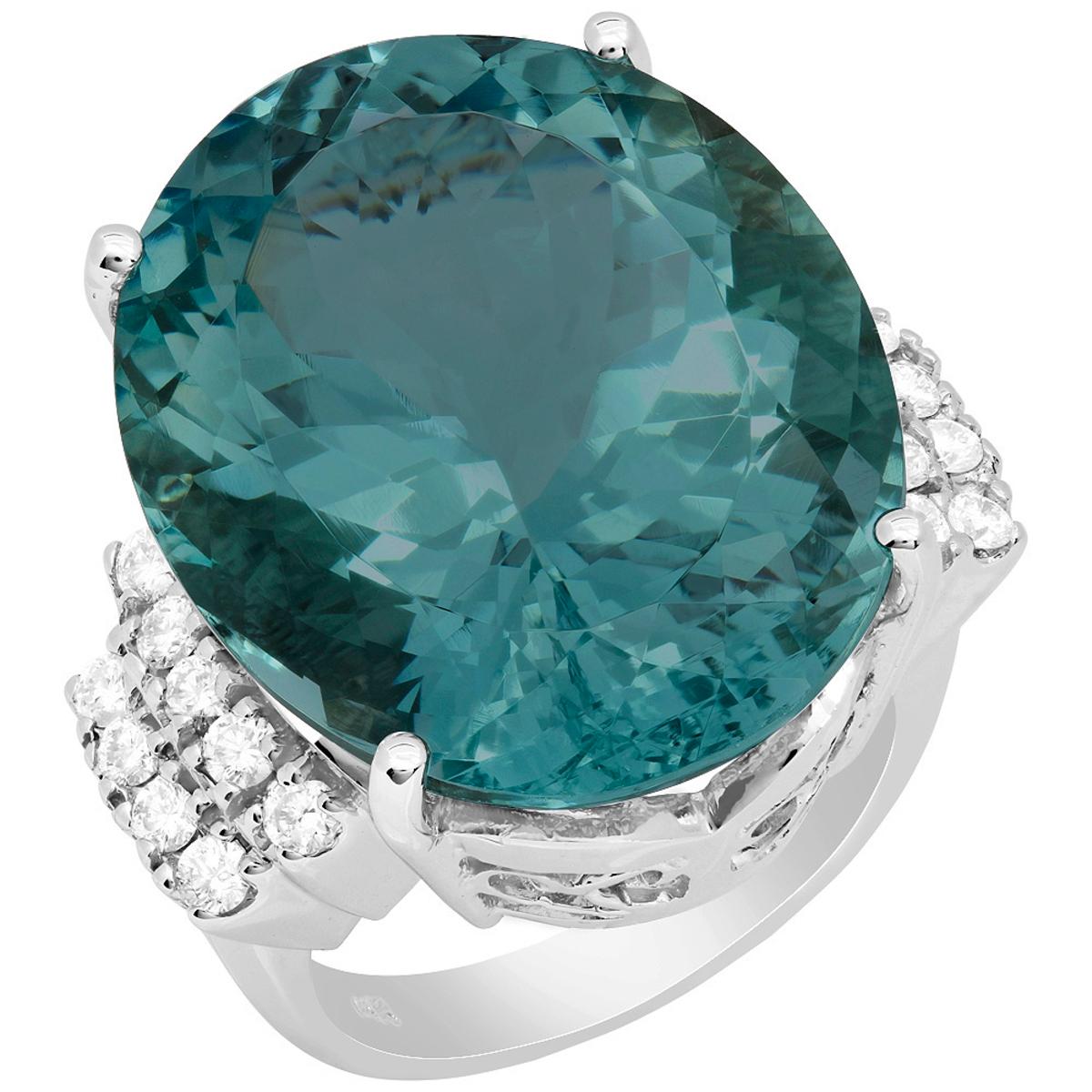 14k White Gold 29.82ct Aquamarine 0.56ct Diamond Ring