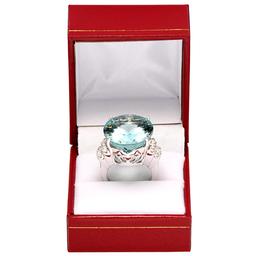 14k White Gold 29.82ct Aquamarine 0.56ct Diamond Ring