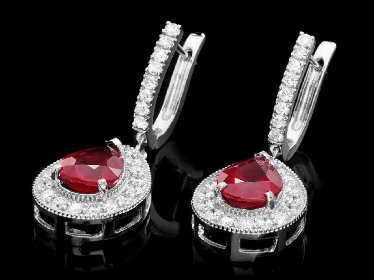 14K White Gold 6.36ct Ruby and 1.38ct Diamond Earrings