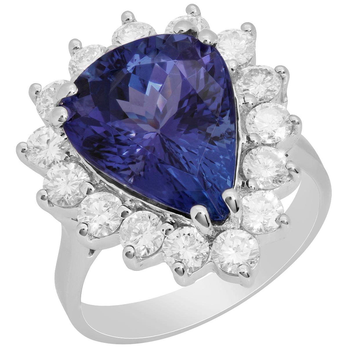 14k White Gold 6.43ct Tanzanite 1.47ct Diamond Ring