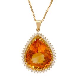 14k Yellow Gold 37.73ct Citrine 1.67ct Yellow Sapphire 1.98ct Diamond Pendant