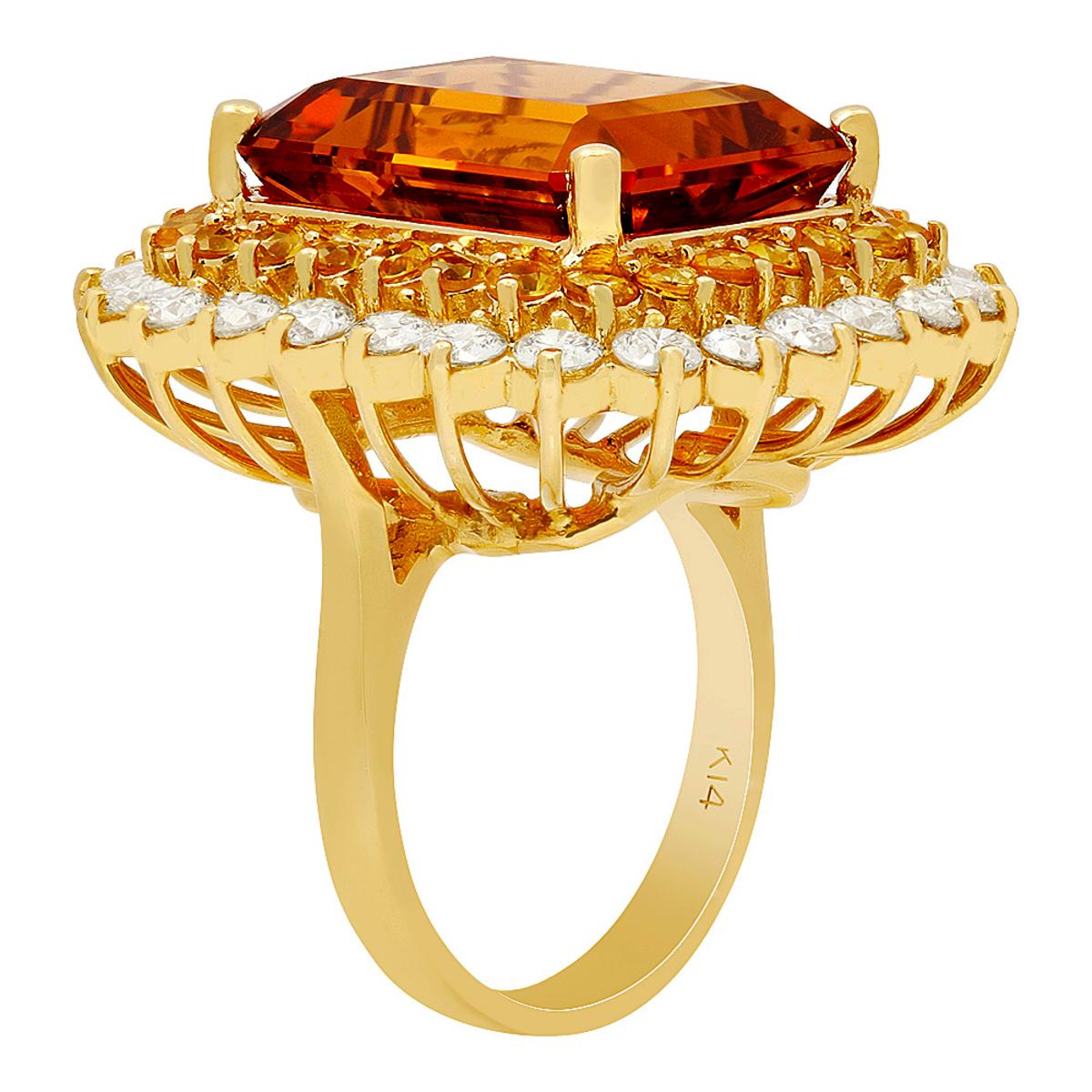 14k Yellow Gold 13.82ct Citrine 1.92ct Yellow Sapphire 2.39ct Diamond Ring