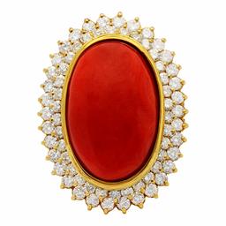 14k Yellow Gold 31.24ct Coral 2.14ct Diamond Ring