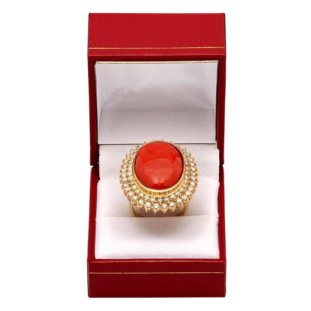 14k Yellow Gold 31.24ct Coral 2.14ct Diamond Ring