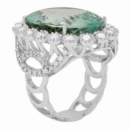 14k White Gold 15.96ct Aquamarine 1.85ct Diamond Ring