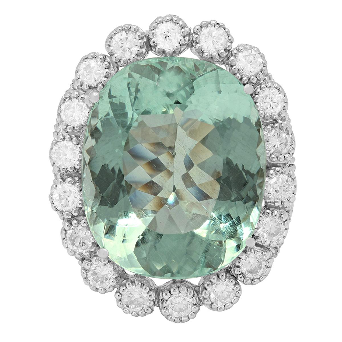 14k White Gold 15.96ct Aquamarine 1.85ct Diamond Ring