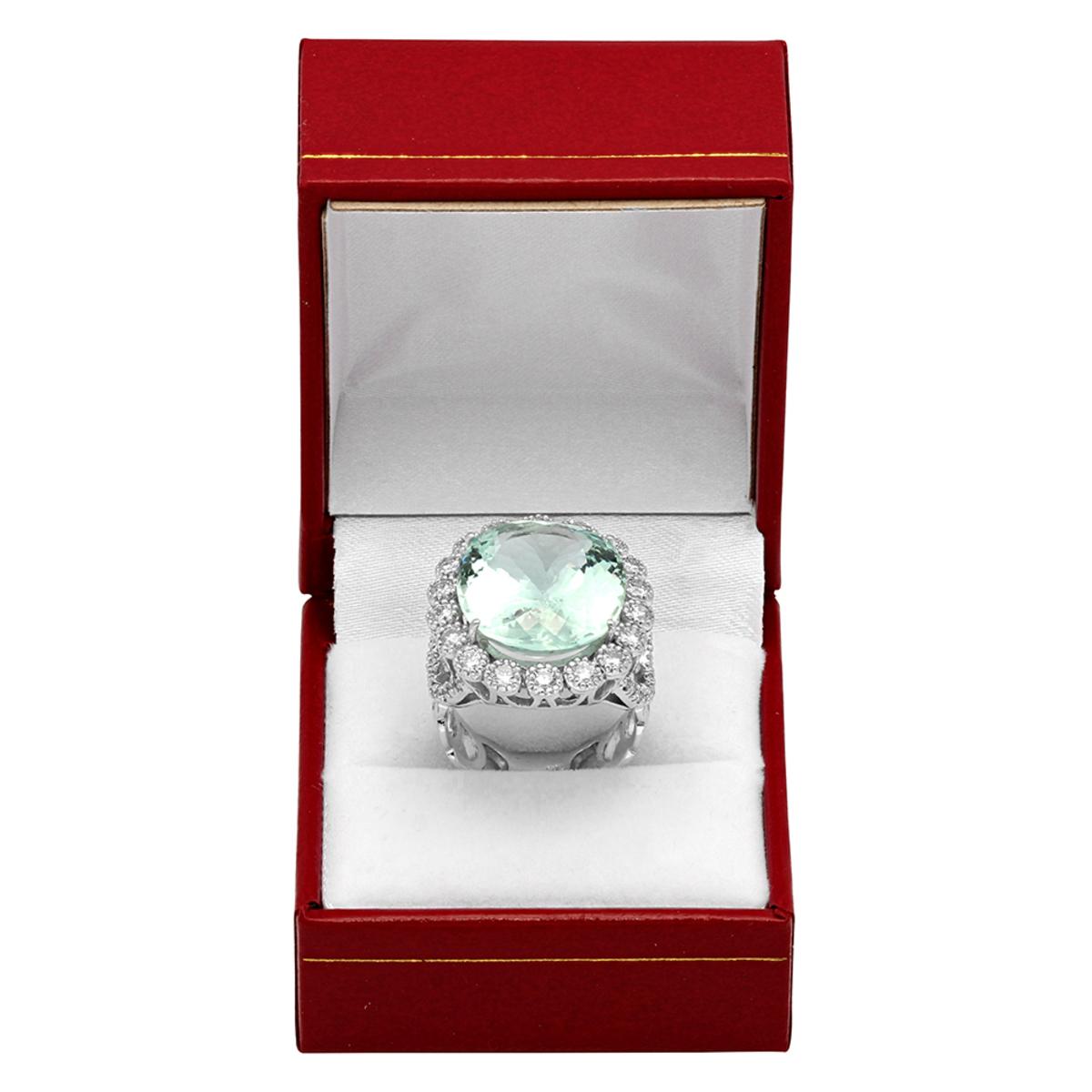 14k White Gold 15.96ct Aquamarine 1.85ct Diamond Ring