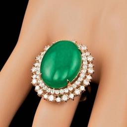 14K Rose Gold 12.34ct Natural Jadeite and 1.95ct Diamond Ring