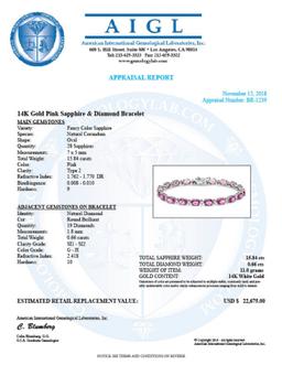 14K Gold 15.84ct Sapphire 0.66ct Diamond Bracelet