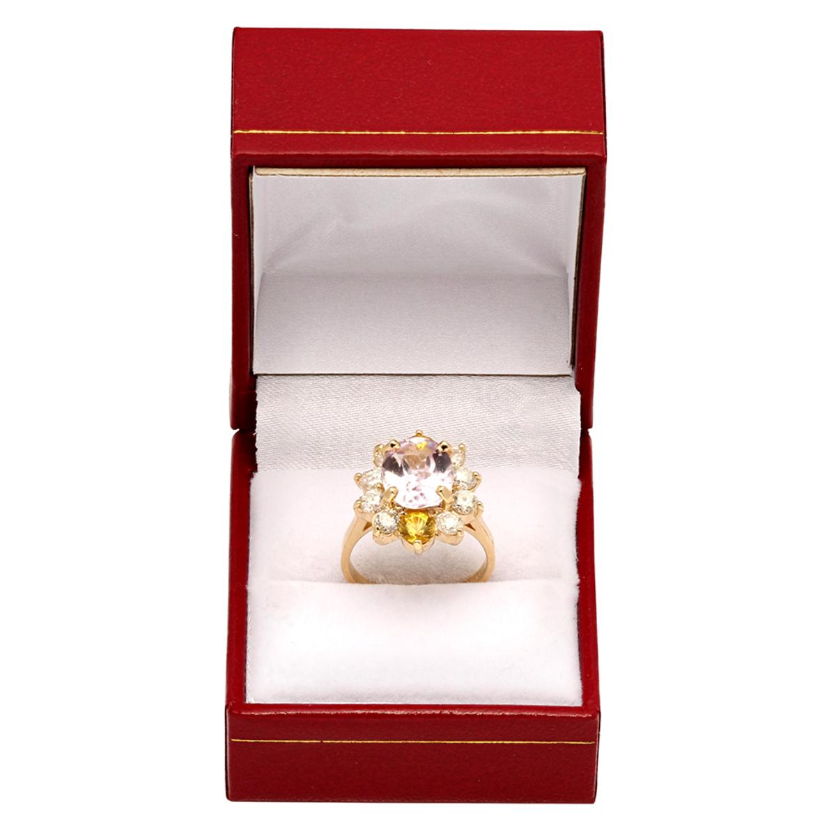 14k Yellow Gold 3.59ct Kunzite 0.98ct Yellow Sapphire 1.34ct Diamond Ring