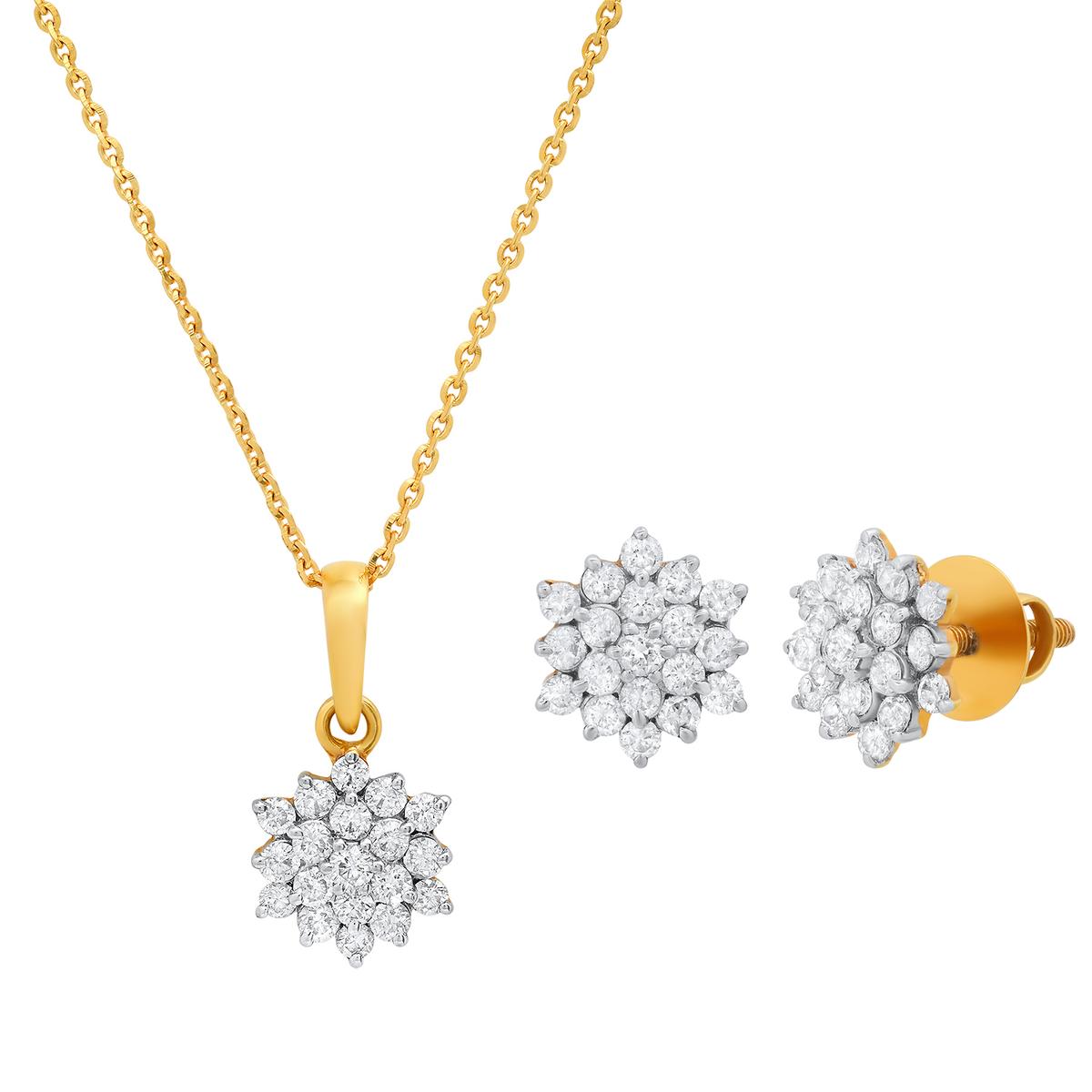 18K Yellow Gold Pendant and Earring Set with 2.93tcw Diamonds