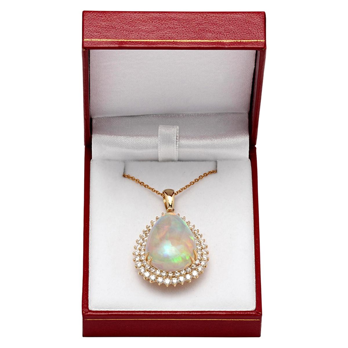 14k Yellow Gold 18.71ct Opal 3.70ct Diamond Pendant