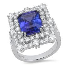 14K White Gold Setting with 5.55ct Tanzanite and 3.05ct Diamond Ladies Ring