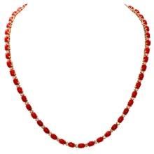 14k Yellow Gold 17.62ct Coral 1.18ct Diamond Necklace