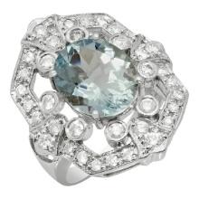 14k White Gold 3.86ct Aquamarine 1.01ct Diamond Ring