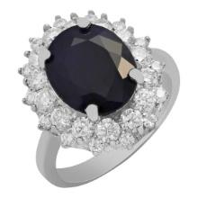 14k White Gold 6.61ct Sapphire 1.43ct Diamond Ring