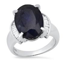 Platinum Setting with 14.3ct Sapphire and 0.56ct Diamond Ladies Ring