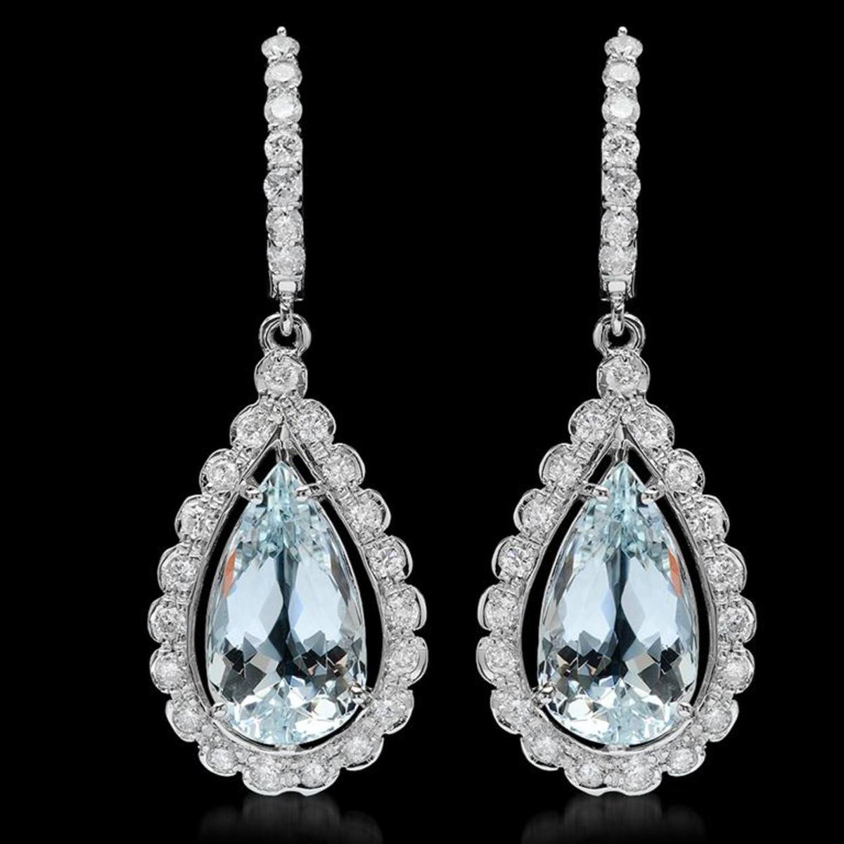 14k Gold 8.34ct Aquamarine 1.52ct Diamond Earrings