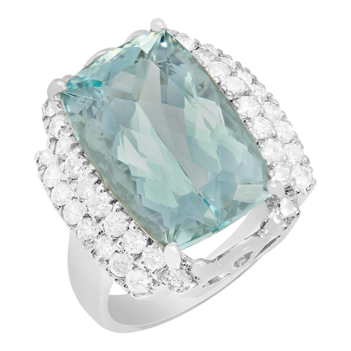 14k White Gold 9.66ct Aquamarine 1.01ct Diamond Ring