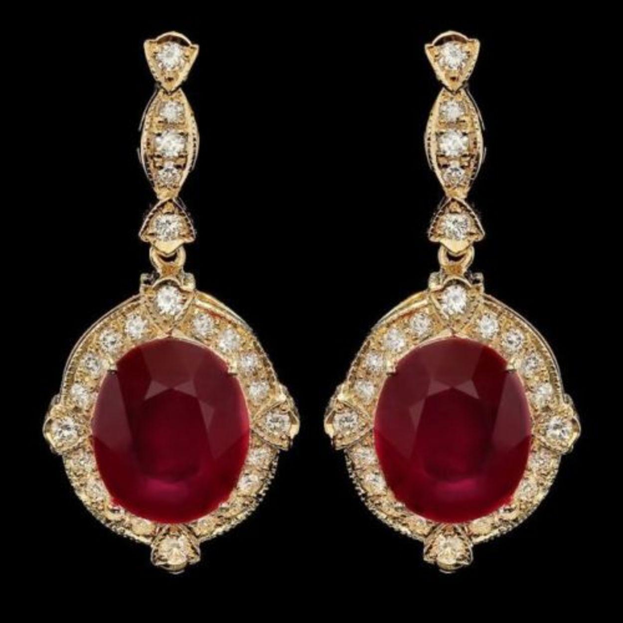 14k Gold 22.73ct Ruby 1.69ct Diamond Earrings