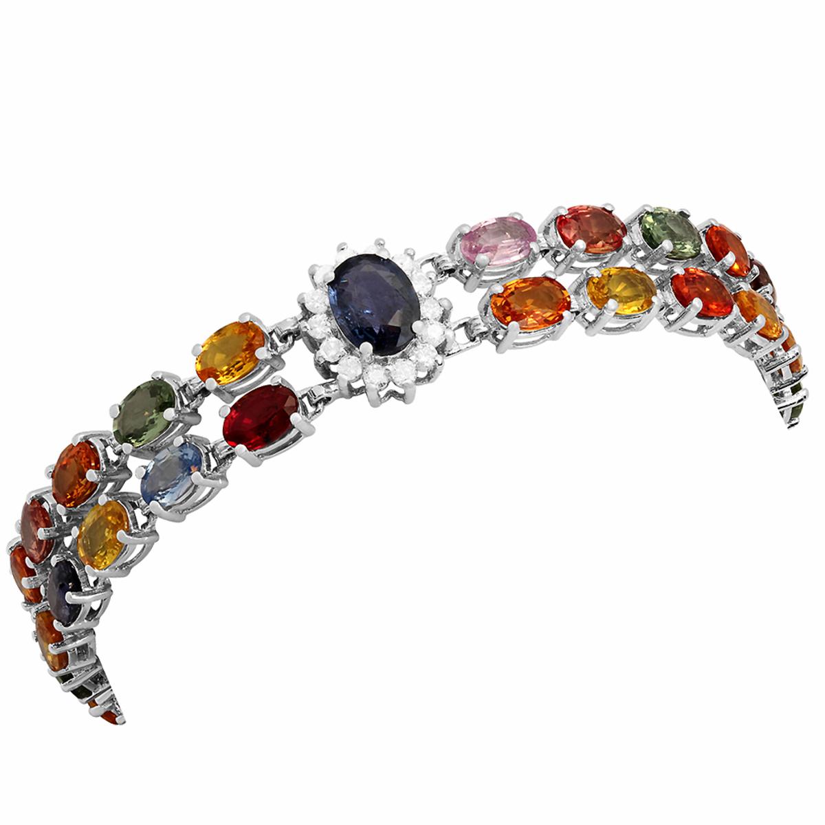 14k White Gold 27.65ct Sapphire 1.20ct Diamond Bracelet