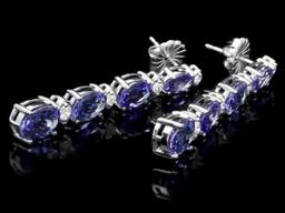 14K White Gold 5.88ct Tanzanite and 0.47ct Diamond Earrings