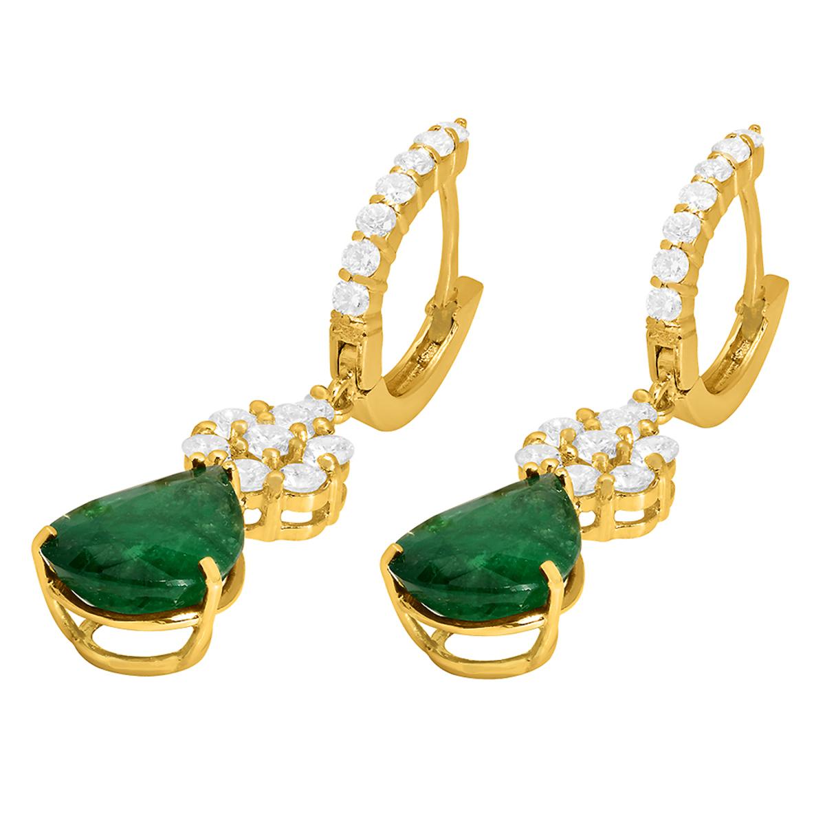 14k Yellow Gold 7.33ct Emerald 2.10ct Diamond Earrings