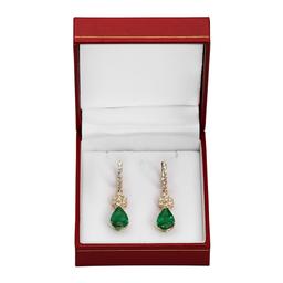 14k Yellow Gold 7.33ct Emerald 2.10ct Diamond Earrings