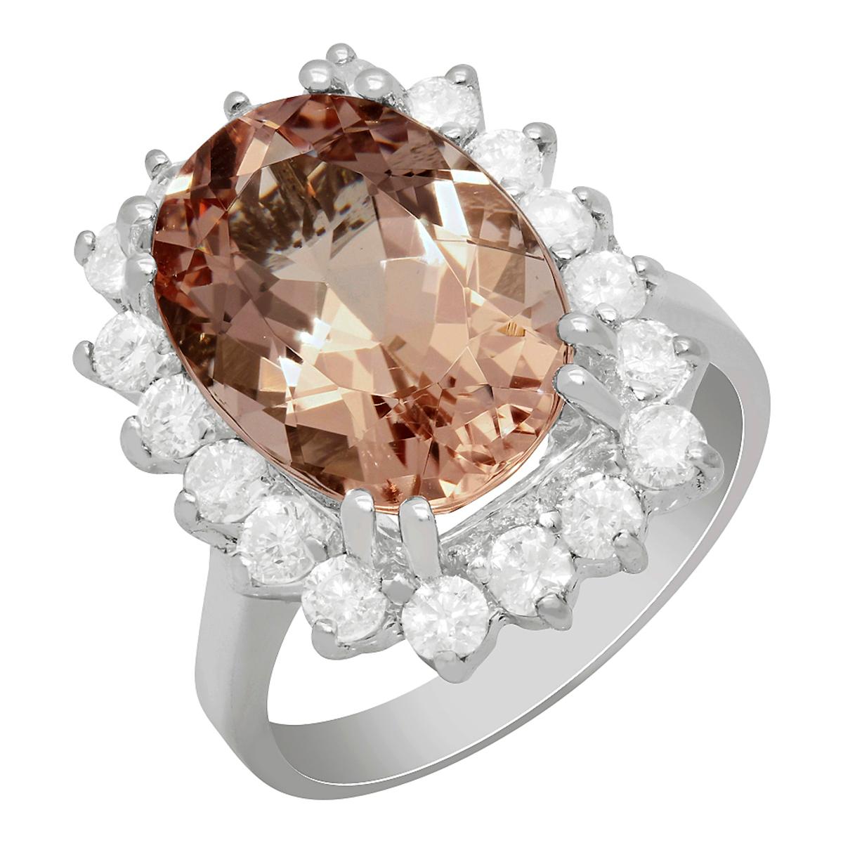 14k White Gold 6.38ct Morganite 1.19ct Diamond Ring