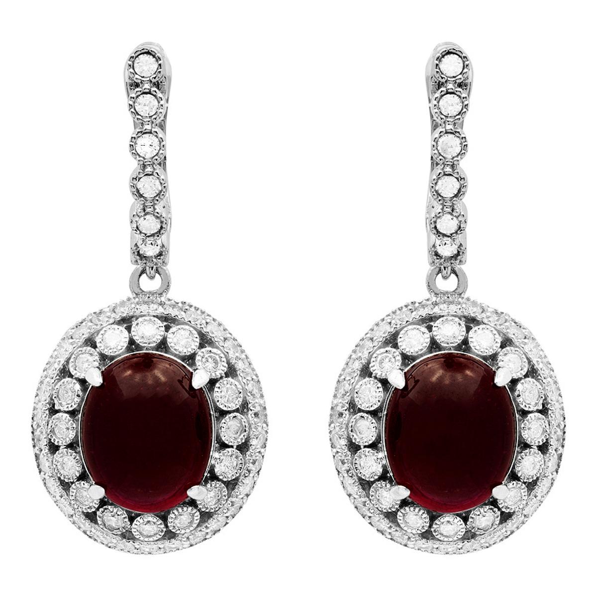 14k White Gold 12.93ct Ruby 1.73ct Diamond Earrings