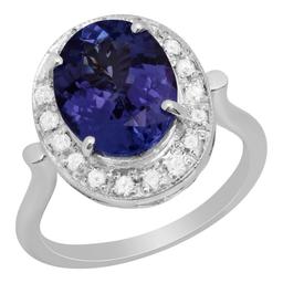 14k White Gold 4.74ct Tanzanite 0.42ct Diamond Ring