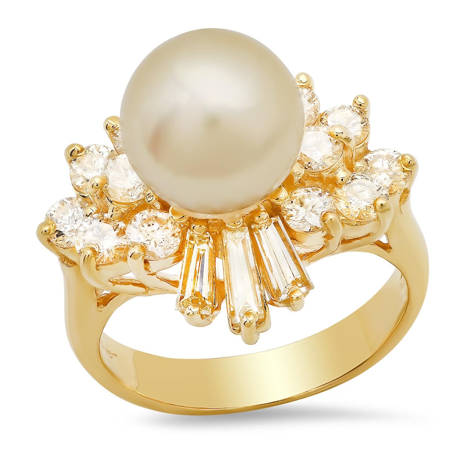 14K Yellow Gold Setting with 9.7mm Pearl and 1.10tcw Diamond Ladies Ring