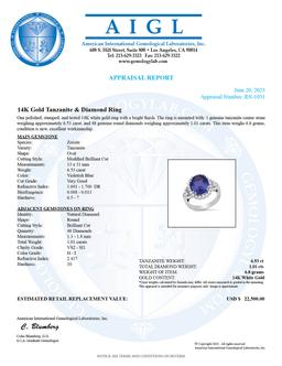 14K White Gold Setting with 6.53ct Tanzanite and 1.01ct Diamond Ladies Ring