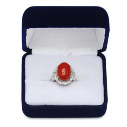 Platinum Setting with 7.60ct Coral and 0.59ct Diamond Ladies Ring