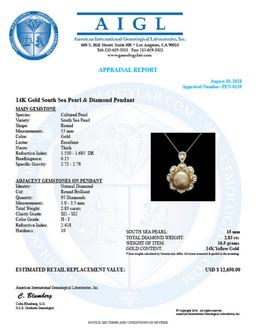14K Gold South Sea Pearl and Diamond Pendant