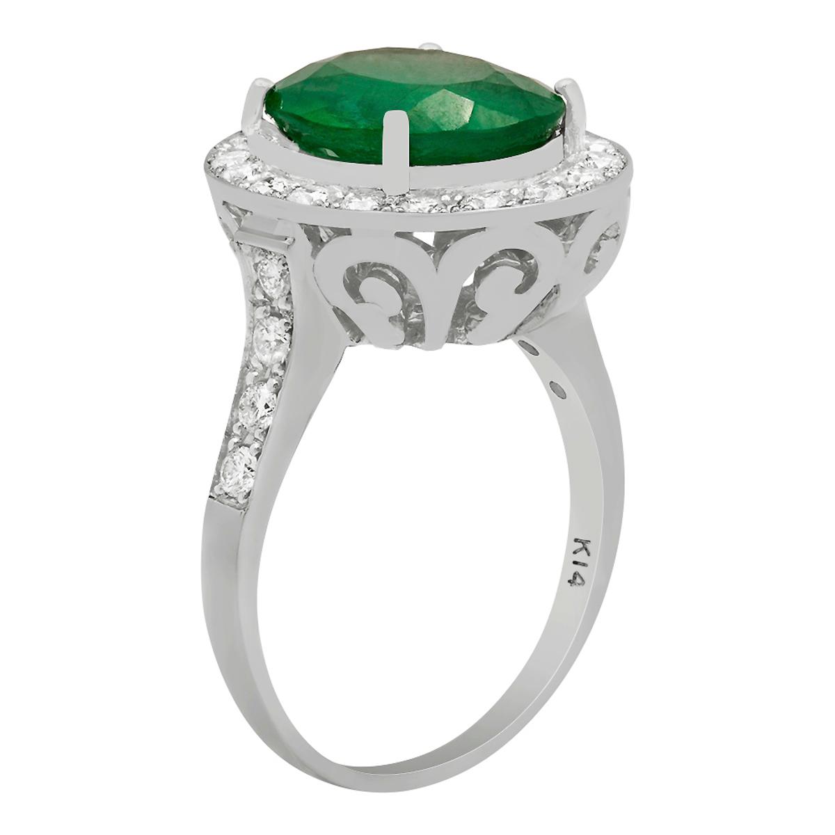 14k White Gold 3.48ct Emerald 0.71ct Diamond Ring