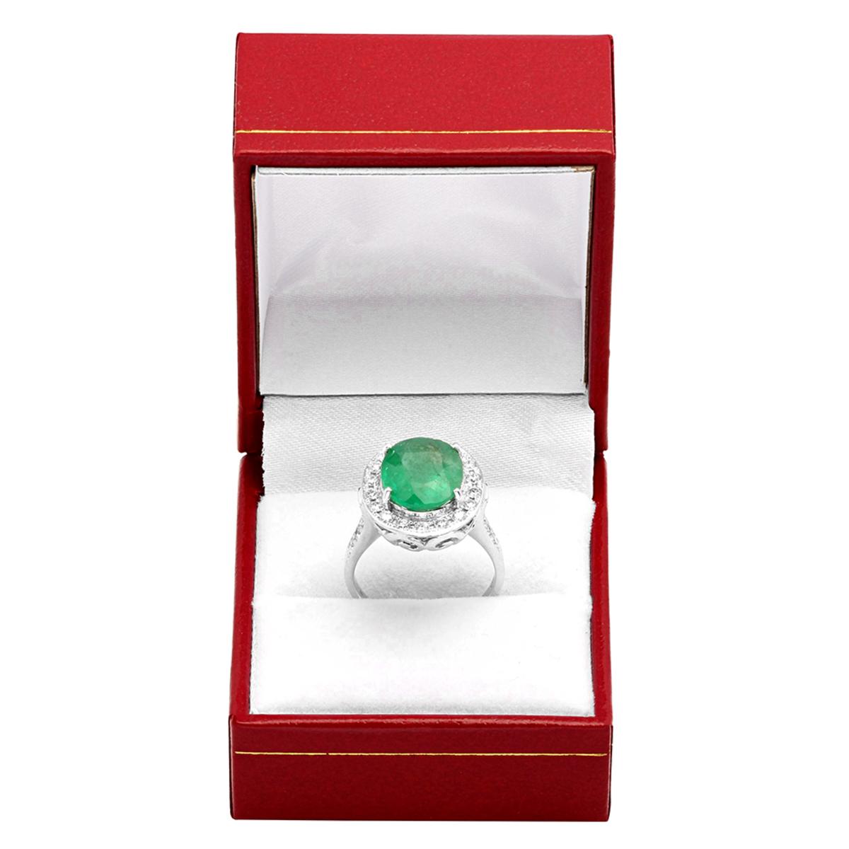 14k White Gold 3.48ct Emerald 0.71ct Diamond Ring