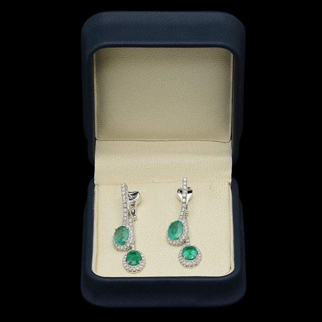 14K Gold 5.30ct Emerald & 2.01ct Diamond Earrings