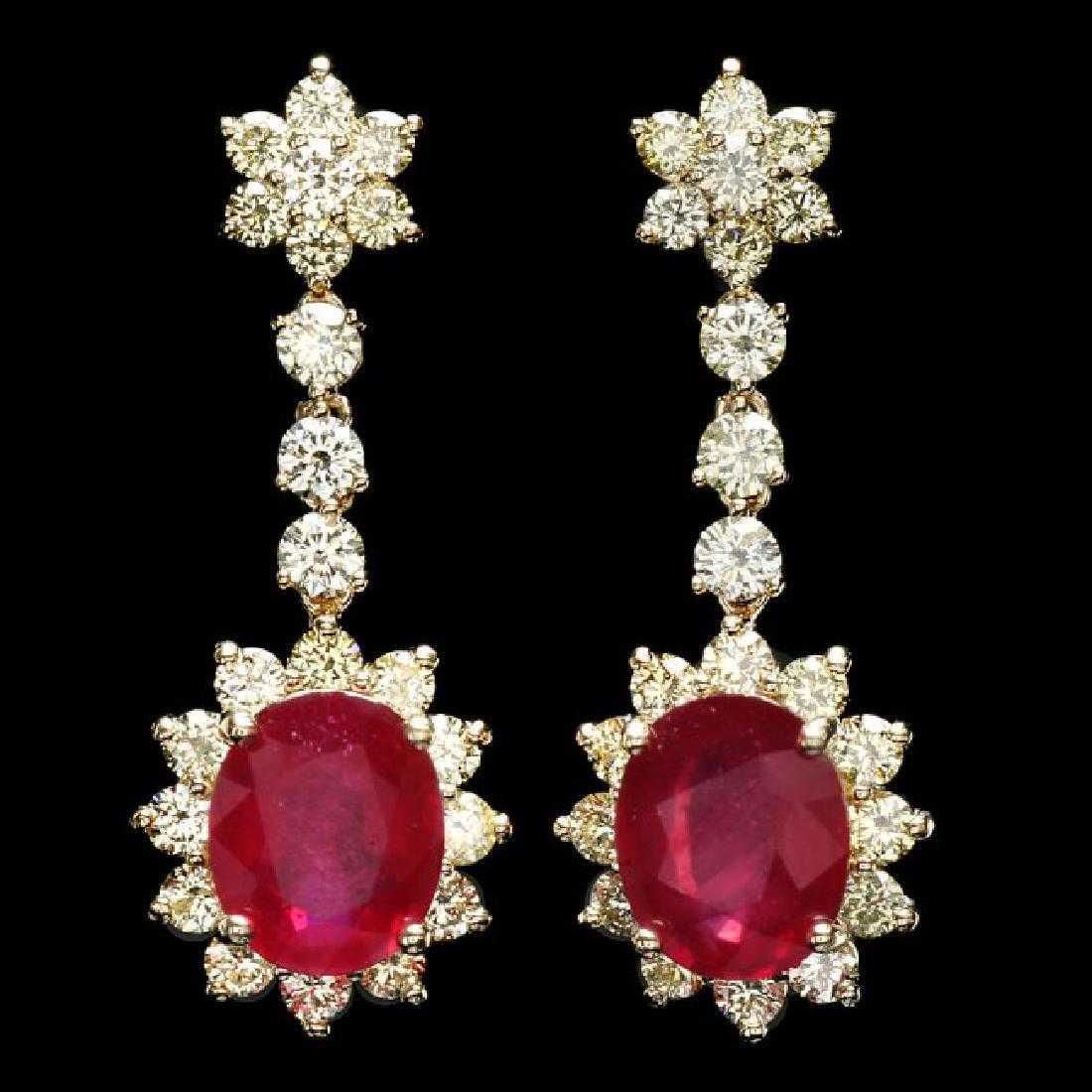 14K Yellow Gold 9.36ct Ruby and 3.82ct Diamond Earrings