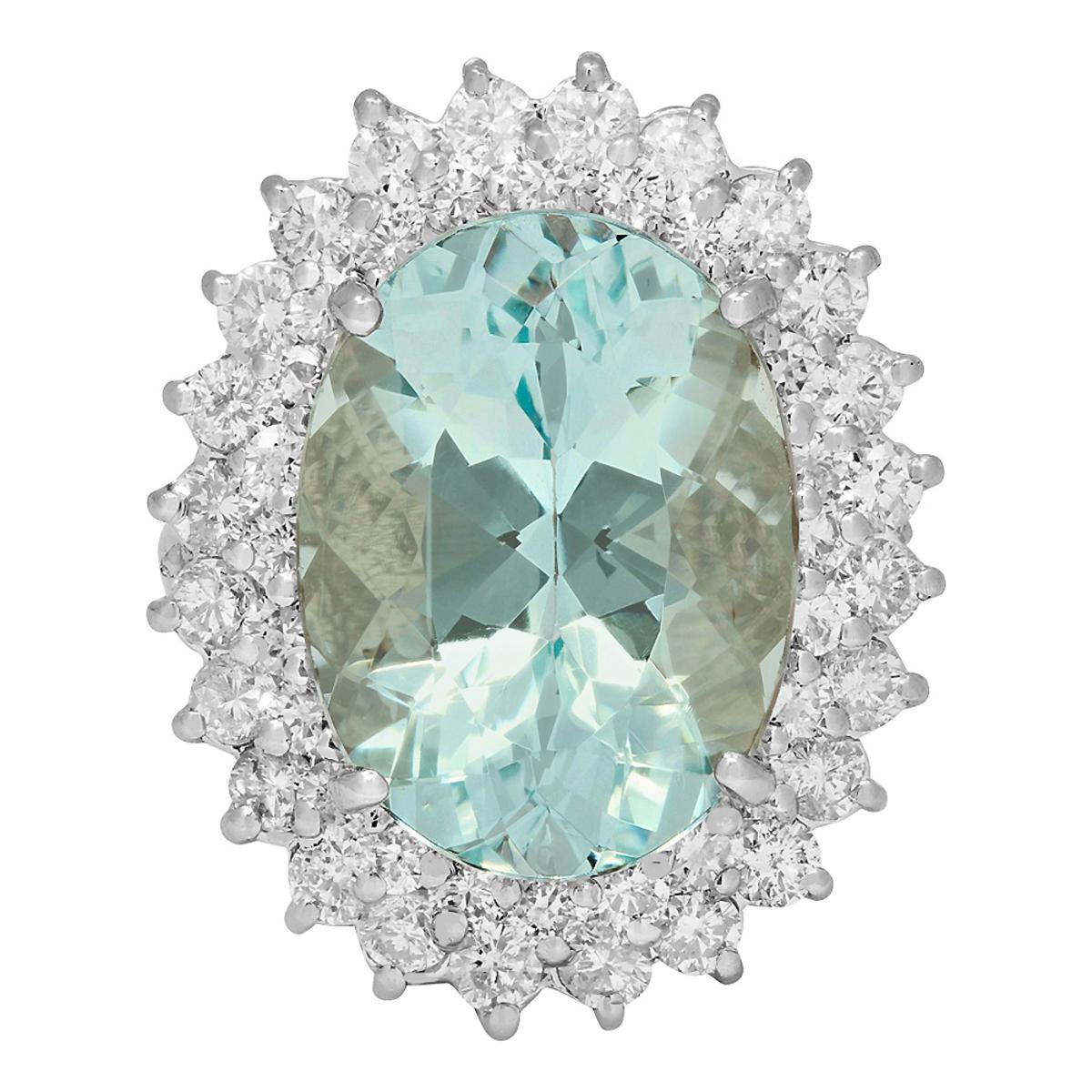 14k White Gold 9.27ct Aquamarine 2.04ct Diamond Ring