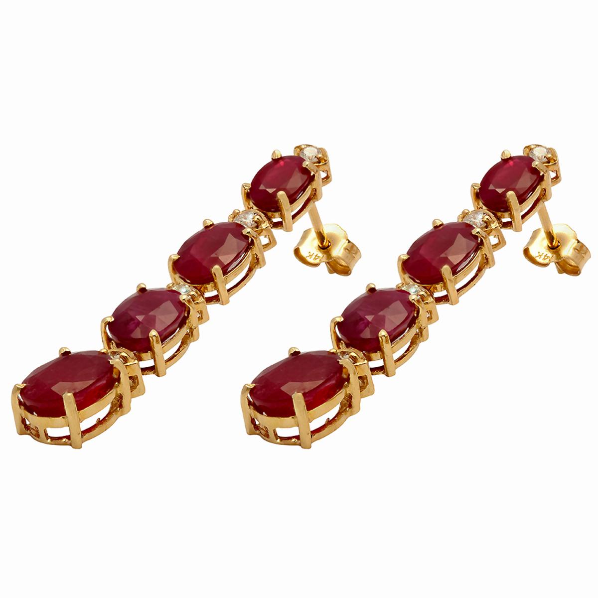 14k Yellow Gold 9.70ct Ruby 0.38ct Diamond Earrings